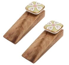 2 Pieces Golden Leaf Flower Square Ceramic Wooden Door Stopper